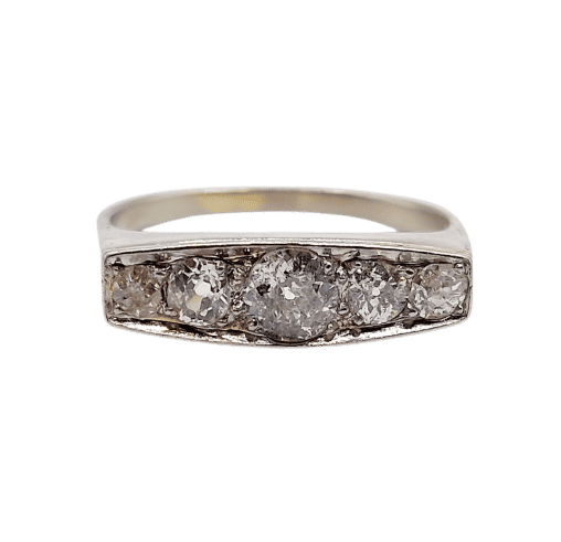 Bague jarretière Art déco en or blanc 18k et diamants taille ancienne 0,60 ct 58 Facettes A06451