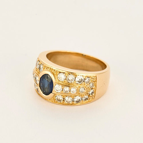 Bague 54,5 Bague en or jaune, saphir et diamants 58 Facettes ALB1953