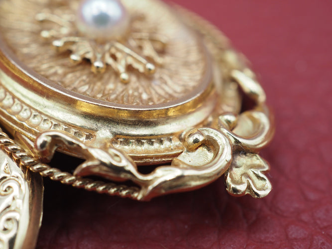 Pendentif Porte photo or 18k perle fine 58 Facettes