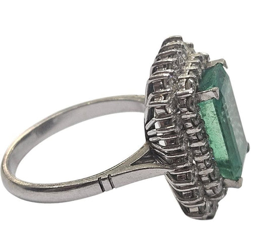 Bague 51 Bague cluster avec émeraude colombienne naturelle certifiée HRD de 3,45 cts en or blanc 58 Facettes E24