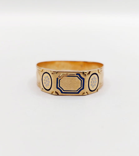 Bague 61.5 Bague chevalière victorienne en or rose 18k décorée d’émail et de fleurs 58 Facettes A06459