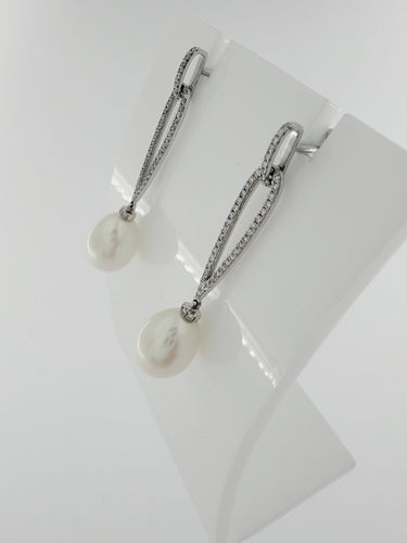 Boucles d'oreilles Boucles d'oreilles or blanc avec perles et diamants 58 Facettes