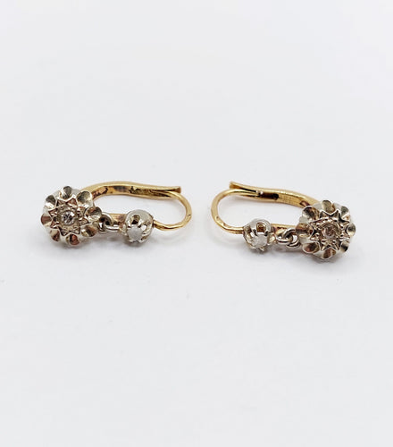 Boucles d'oreilles Dormeuses antique or 18k diamants serti étoilés (circa 1920) 58 Facettes A06529