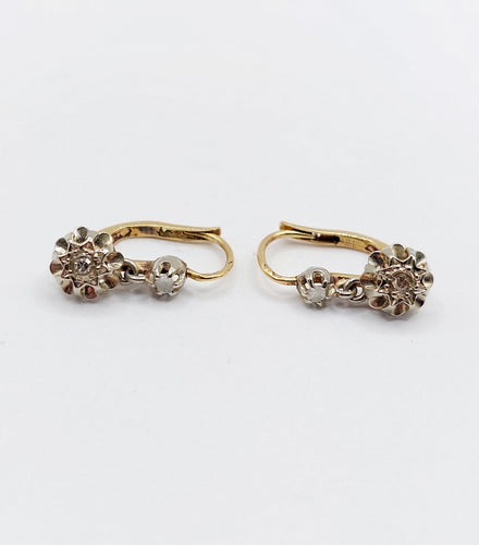 Boucles d'oreilles Dormeuses antique or 18k diamants serti étoilés (circa 1920) 58 Facettes A06529