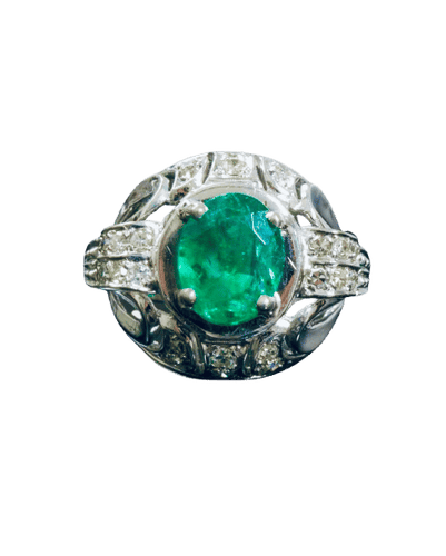 Bague 52 Bague Dôme en or blanc, émeraude et diamants 58 Facettes