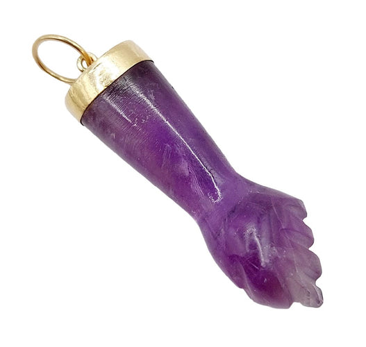 Pendentif Pendentif vintage or jaune main de figa gravé en améthyste 58 Facettes A05460