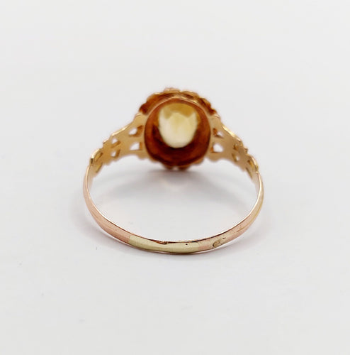 Bague marguerite antique citrine et perles en or rose 18k (circa 1900)
