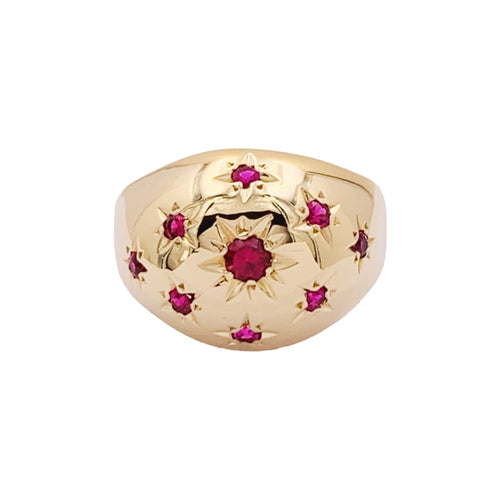 Bague 52 Bague boule vintage, or jaune, pierres rouges. 58 Facettes 35024