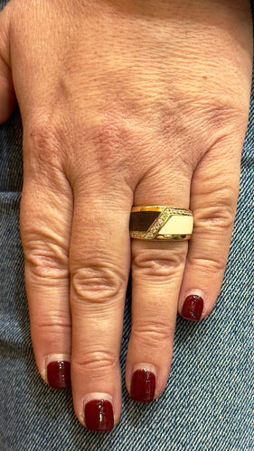 Bague Bague vintage or jaune et diamants , bois et ivoire 58 Facettes