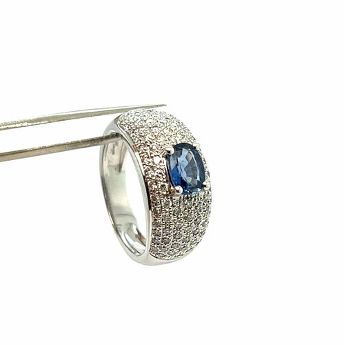 Bague 54 Bague Cocktail en Or Blanc avec Saphir et Diamants 58 Facettes