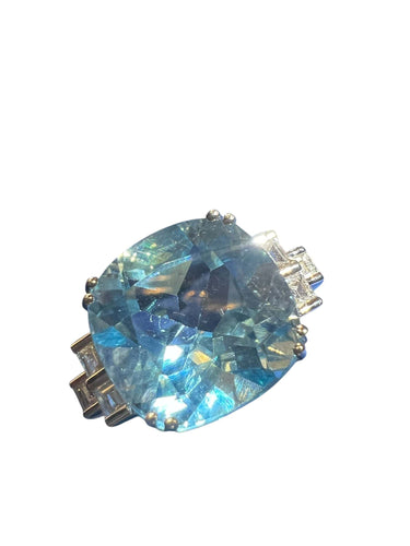 Bague 53 Bague Topaze Bleue 9.08 Ct Diamants 58 Facettes 7815 A