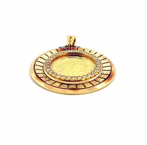 Pendentif Pendentif pièce 20 francs coq en or et diamants 58 Facettes