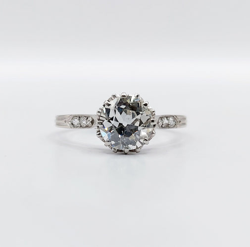 Bague 57.5 Bague solitaire Art Déco Platine, diamant taille ancienne 1,35 carat (circa 1920) 58 Facettes A05642