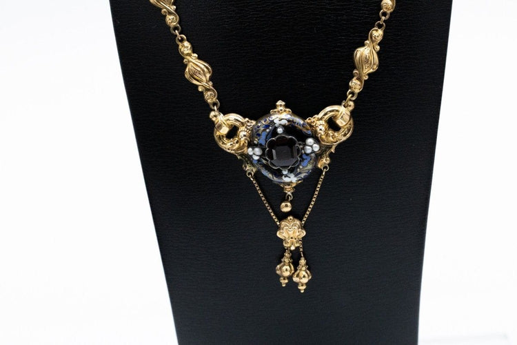Collier Collier Biedermeier avec grenat, perles et émail en or 14k 58 Facettes 11724