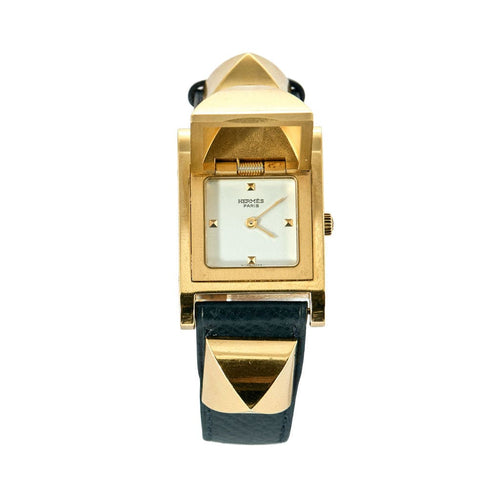 Montre HERMES - Montre Medor - Cuir et plaqué or 58 Facettes