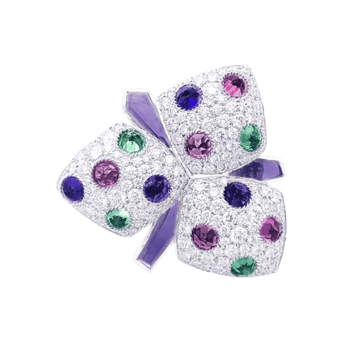 Bague 55 Bague Cartier, "Caresse d'Orchidées", or blanc, diamants, pierres de couleurs. 58 Facettes 33024
