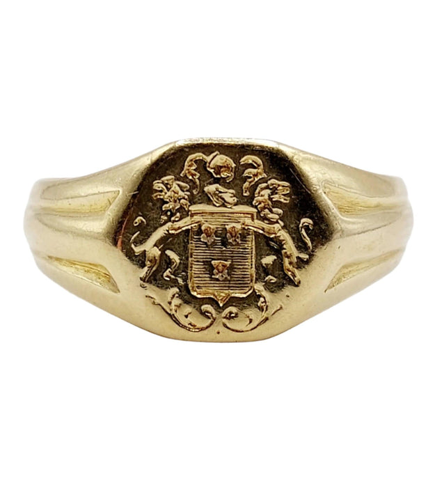 Bague 52 Chevalière or jaune armoiries françaises (circa 1900) 58 Facettes A04475