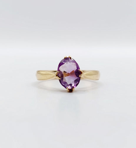 Bague 53.5 Bague cocktail art deco or jaune 18k ornée d'une améthyste 2,12 carats en sertis griffes 58 Facettes A04967