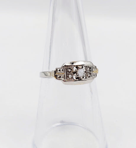 Bague 52 Bague art deco or blanc 18k diamants tailles roses et monture géométrique (circa 1930) 58 Facettes A05398