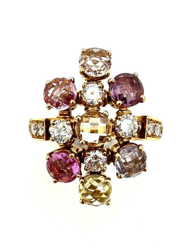 Bague 54 BVLGARI. Collection "Allegra", bague or jaune, saphirs de couleur et diamants 58 Facettes