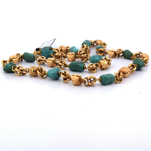 Collier Collana vintage in oro giallo 18 kt con turchese 58 Facettes
