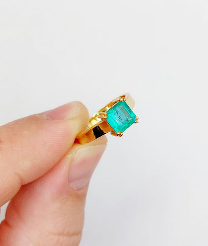 Bague 52.5 Bague solitaire Art déco en or 18k et émeraude 1,20 carat vintage 58 Facettes A06510