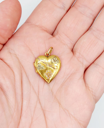 Pendentif Pendentif porte-photo antique feuille de vigne en or rose 18k et perles 58 Facettes A06357