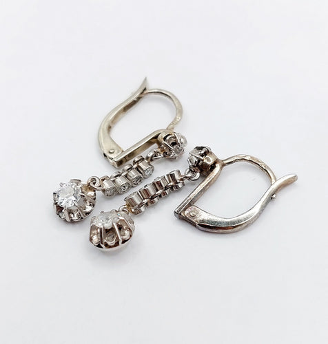 Boucles d'oreilles Dormeuses art deco or blanc 18k platine et diamants taille ancienne (circa 1930) 58 Facettes A05475