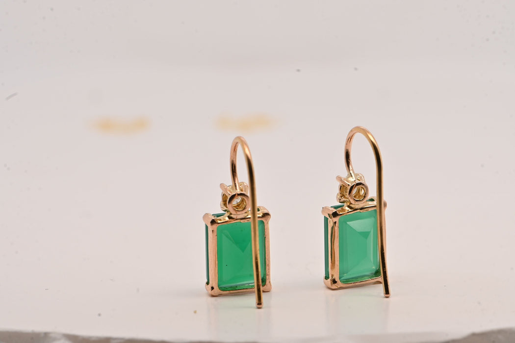 Boucles d'oreilles Earrings Green Onyx Diamants 0, 12 Carats Yellow Gold 18 Carats 58 Facettes