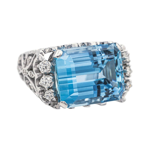 Bague 51 Bague Or blanc Aigue marine, Diamant 58 Facettes 3411144CN