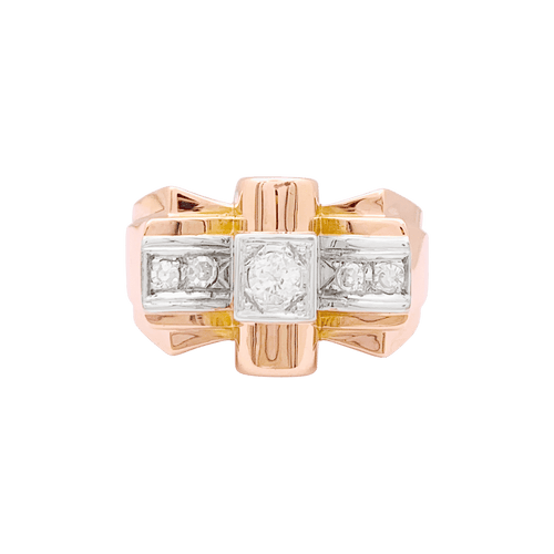Bague 61 Bague « Tank » or rose, or blanc, diamants taille 8/8. 58 Facettes 34638