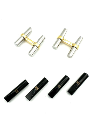 Boutons de manchette CARTIER. Boutons de manchette or jaune onyx/acier 58 Facettes