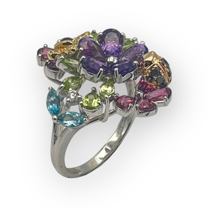 Bague or blanc champs de fleurs