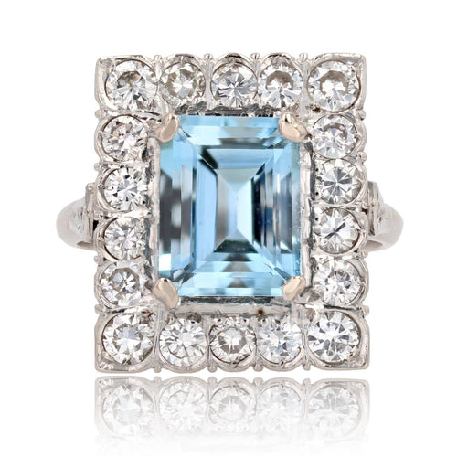 Bague 52 Bague aigue-marine rectangulaire et diamants 58 Facettes 22-223