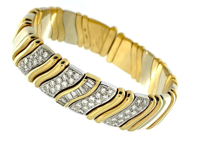 Bracelet Bracelet italien manchette or jaune et or blanc avec diamants 58 Facettes