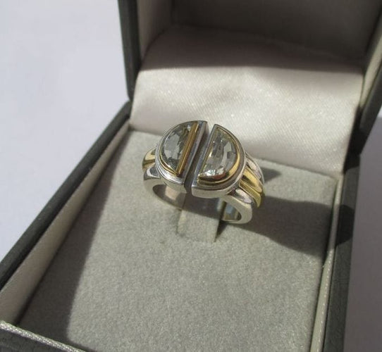 Bague 49 CHRISTOFLE - bague ‘Variations’ 1986 or jaune, argent, aigue marine 58 Facettes
