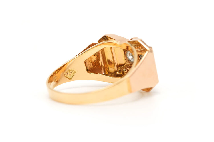 Bague Art Déco en or jaune 18 carats sertie de diamants "taille" brillant (+- 0,22ct)