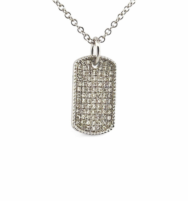 Collier Chaîne et pendentif plaque GI or blanc et diamants 58 Facettes