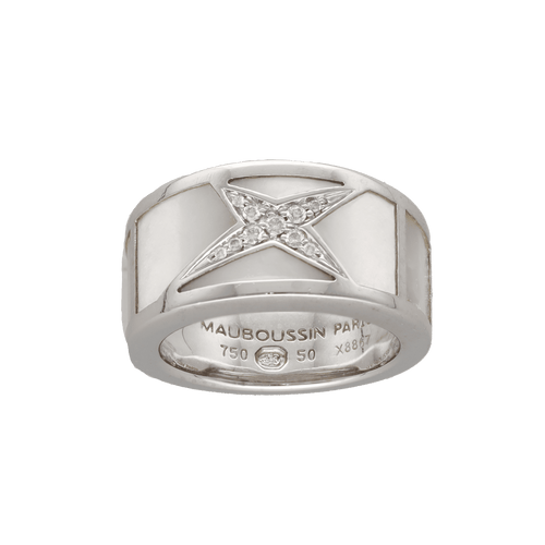 Bague 50 Bague Mauboussin Etoile Beaute en or gris 18K avec nacre et diamants - Taille 50 58 Facettes FB10472