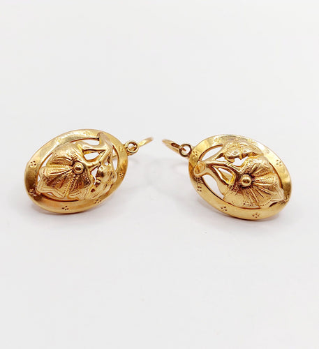 Boucles d'oreilles Dormeuses victoriennes poissardes à fleurs en or rose 18k (circa 1890) 58 Facettes A06467