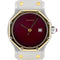 Montre Cartier Santos RARE Santos Round Octagon Date 2966 Burgundy Red Ruby Large Octogonale Gold Stainless 58 Facettes