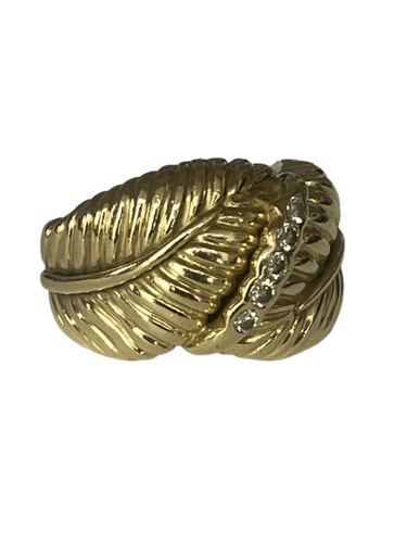Bague 51 Bague Feuillage Or Jaune Diamants 58 Facettes LOT 6136