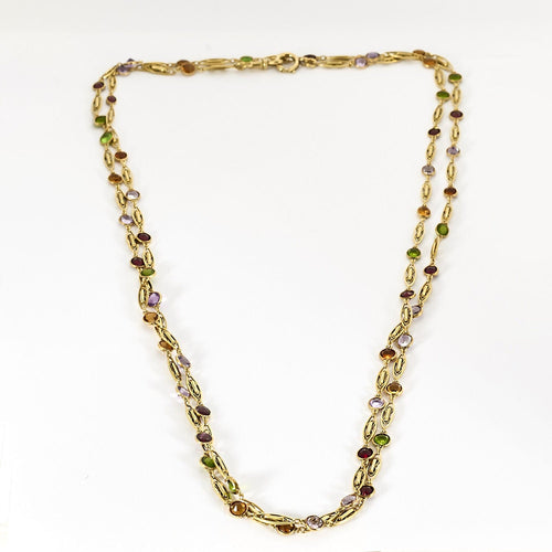 Collier Chaîne giletière en or jaune, péridot, citrine, grenat, améthyste 58 Facettes ROD3925