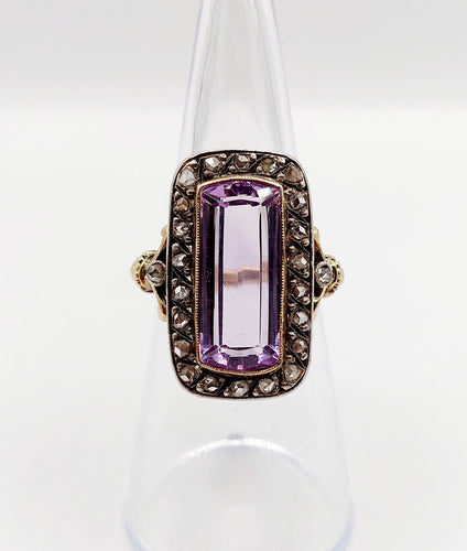 Bague 52.5 Bague marquise victorienne améthyste et diamants taille rose en or 18k et argent 58 Facettes A06427