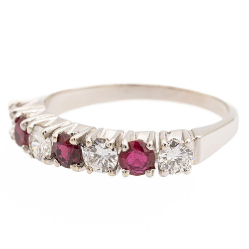 Bague demi alliance Or blanc Rubis, Diamant