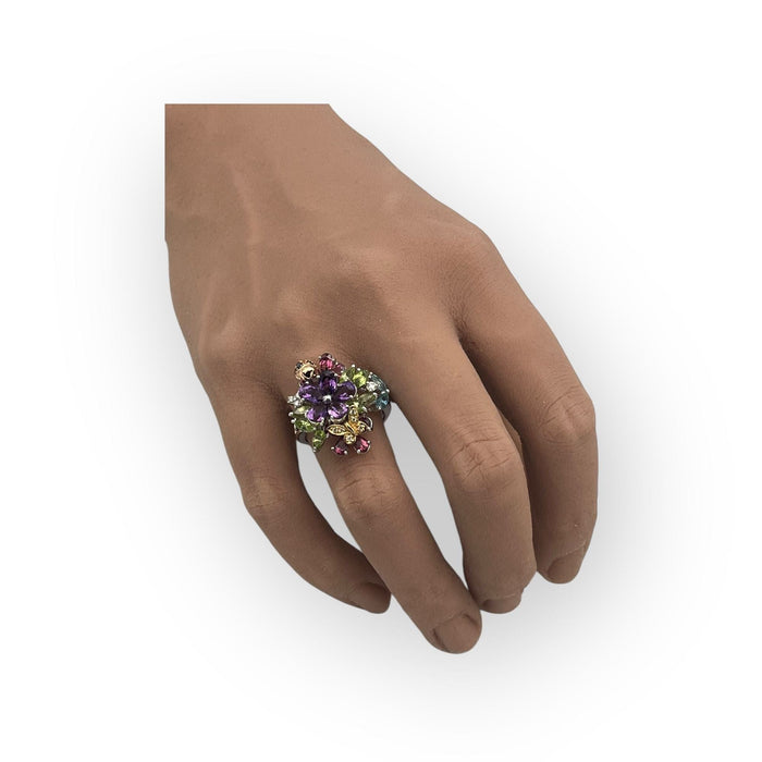 Bague or blanc champs de fleurs