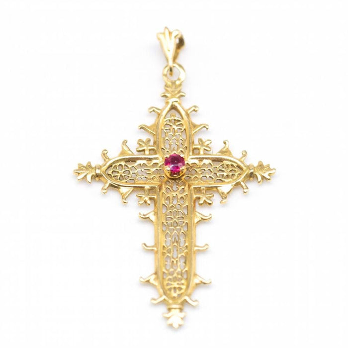 Boucles d'oreilles Pendentif croix en or jaune avec rubis 58 Facettes D362749JC