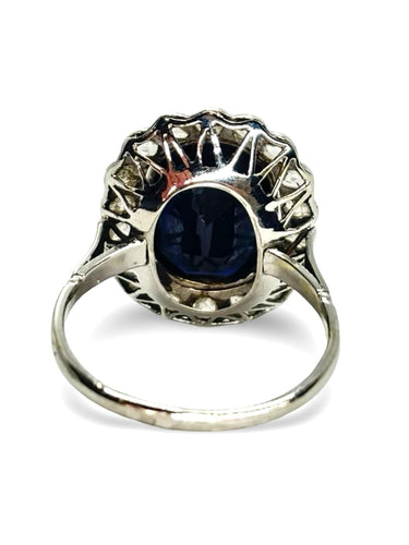 Bague 54.5 Bague ancienne or blanc saphir 5 ct et diamants 0,60 ct 58 Facettes 1296