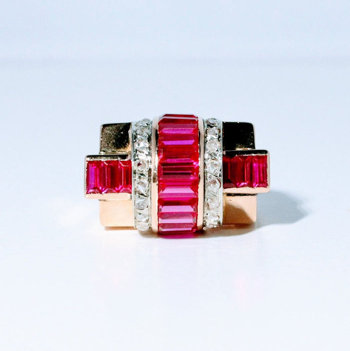 Bague 52 Bague Tank or rose rubis et diamants 58 Facettes 240 400