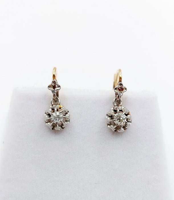 Dormeuses antiques or jaune et blanc, diamants (circa 1900)